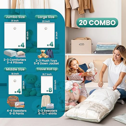 TAILI 20 Pack Vacuum Storage Bags Space Saver Bags for Clothes Comforters and Bedding - with | Sold by Uncle Wiener's Wholesale
