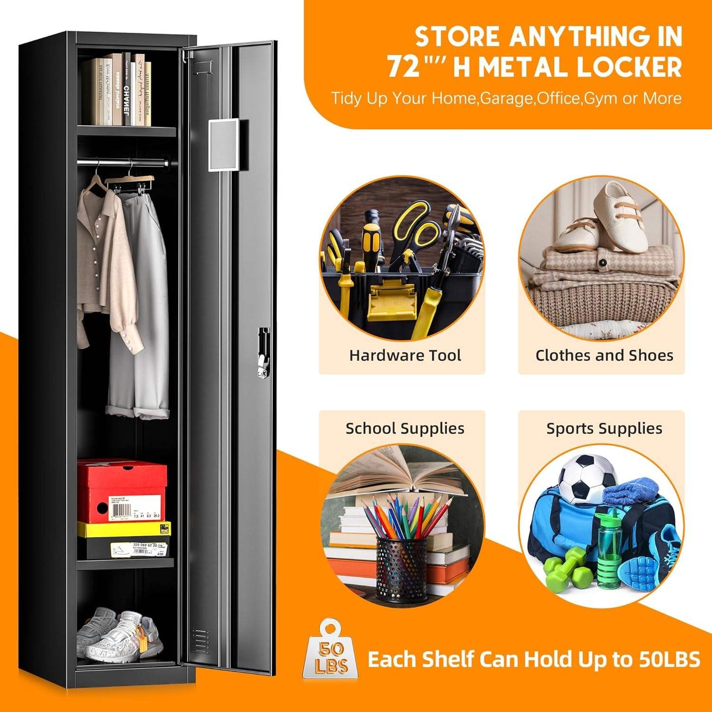 Tall Steel Storage Locker 15″ × 16.9″ × 72″ Black Garage Cabinet YCDM287 - with | Sold by Uncle Wiener's Wholesale