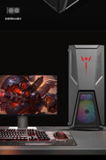 Black mid tower PC case with acrylic side panel
ATX compatible RGB gaming case front and top fan view
Mid tower chassis with front USB and airflow design
