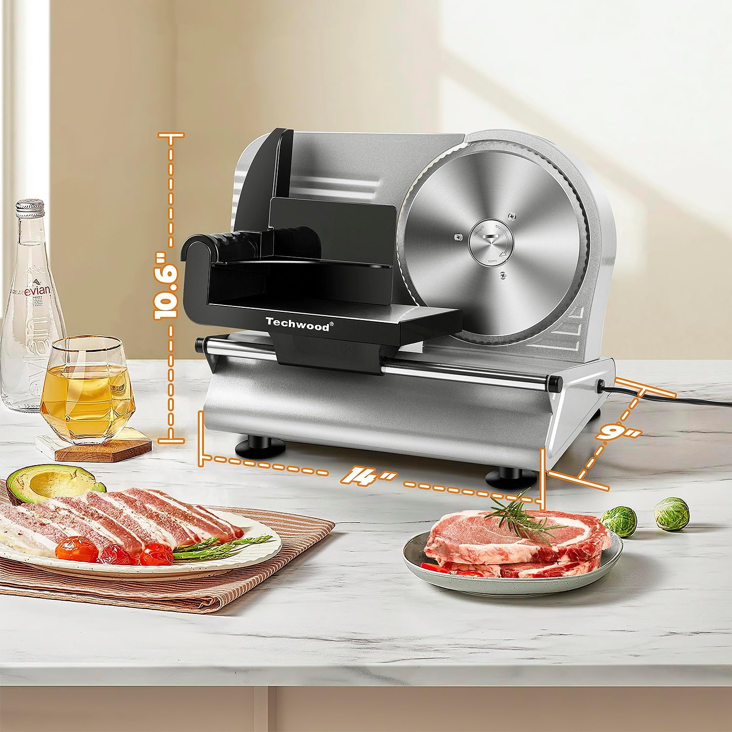 Techwood 150W Electric Meat Slicer 7.5" Stainless Steel Blade – Deli Food Slicer Adjustable Thickness l735280000000 - with | Sold by Uncle Wiener's Wholesale