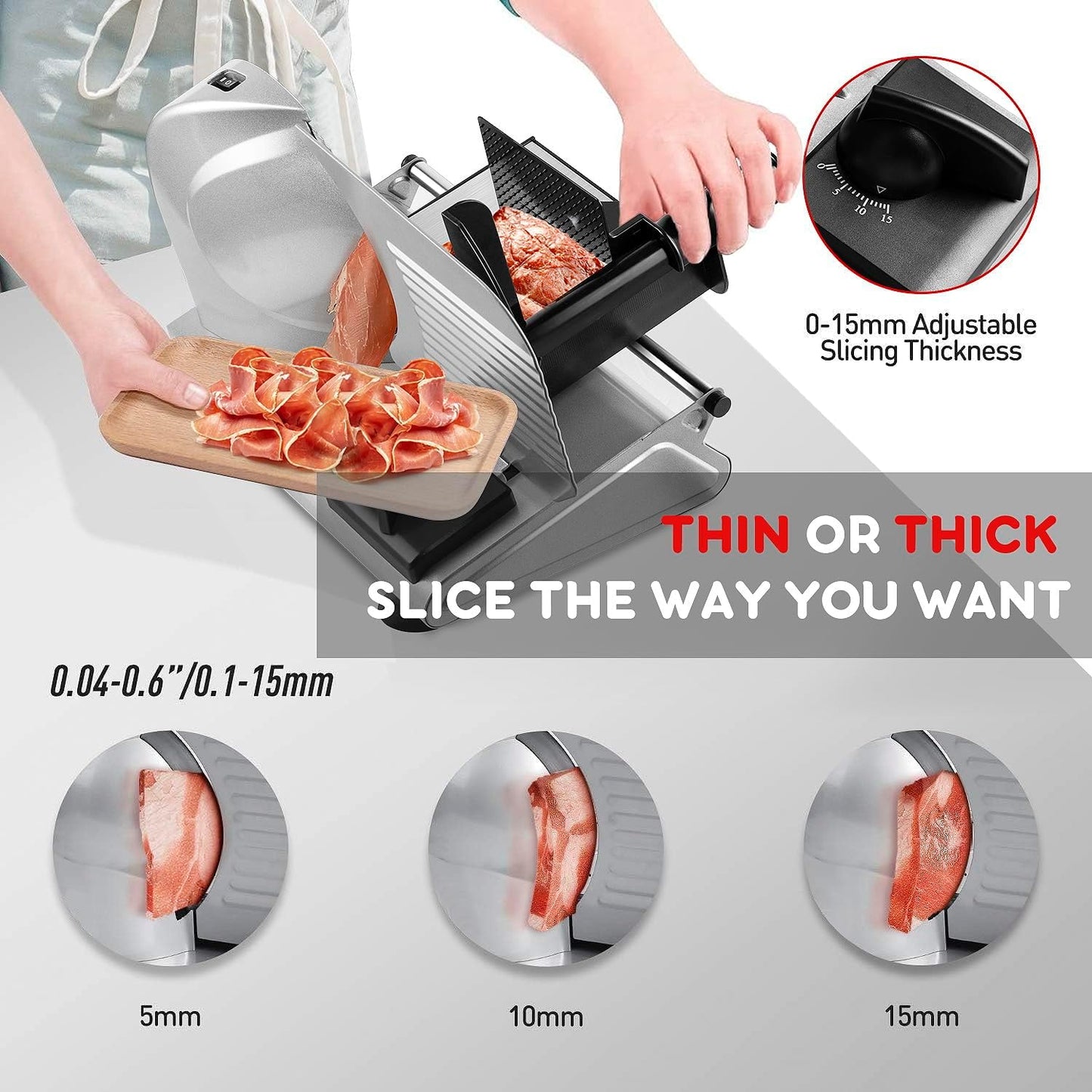 Techwood 150W Electric Meat Slicer 7.5" Stainless Steel Blade – Deli Food Slicer Adjustable Thickness l735280000000 - with | Sold by Uncle Wiener's Wholesale