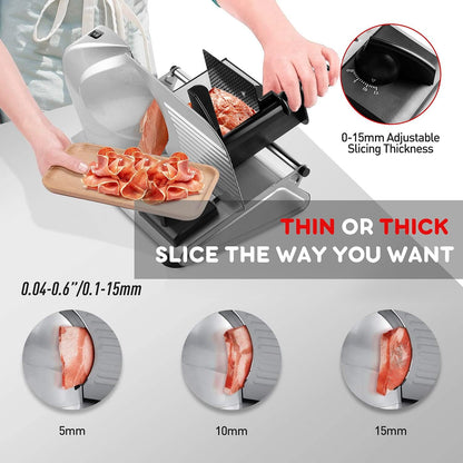 Techwood 150W Electric Meat Slicer 7.5" Stainless Steel Blade – Deli Food Slicer Adjustable Thickness l735280000000 - with | Sold by Uncle Wiener's Wholesale