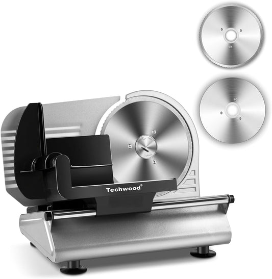 Techwood 150W Electric Meat Slicer 7.5" Stainless Steel Blade – Deli Food Slicer Adjustable Thickness l735280000000 - with | Sold by Uncle Wiener's Wholesale