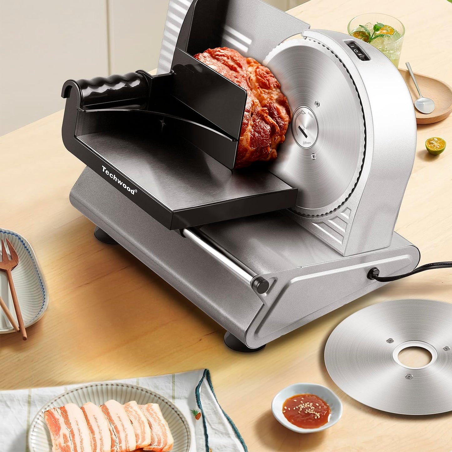 Techwood 150W Electric Meat Slicer 7.5" Stainless Steel Blade – Deli Food Slicer Adjustable Thickness l735280000000 - with | Sold by Uncle Wiener's Wholesale