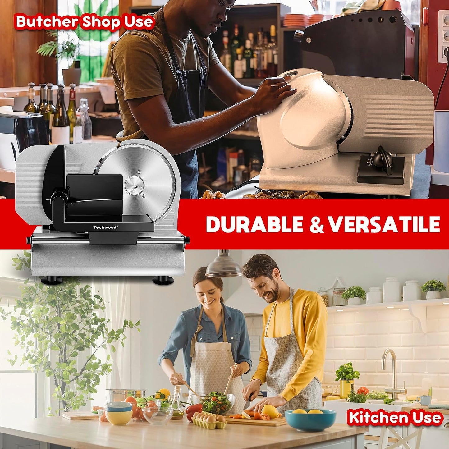 Techwood 150W Electric Meat Slicer 7.5" Stainless Steel Blade – Deli Food Slicer Adjustable Thickness l735280000000 - with | Sold by Uncle Wiener's Wholesale