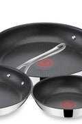 Tefal E304S344 Jamie Oliver Set x 3 Pan, 20 - 24 - 28 cm, 18/10 Steel - with Black | Sold by Uncle Wiener's Wholesale