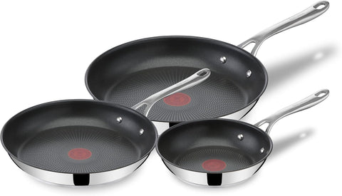 Tefal E304S344 Jamie Oliver Set x 3 Pan, 20 - 24 - 28 cm, 18/10 Steel - with Black | Sold by Uncle Wiener's Wholesale