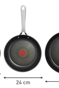 Tefal E304S344 Jamie Oliver Set x 3 Pan, 20 - 24 - 28 cm, 18/10 Steel - with Black | Sold by Uncle Wiener's Wholesale