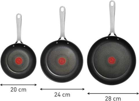 Tefal E304S344 Jamie Oliver Set x 3 Pan, 20 - 24 - 28 cm, 18/10 Steel - with Black | Sold by Uncle Wiener's Wholesale