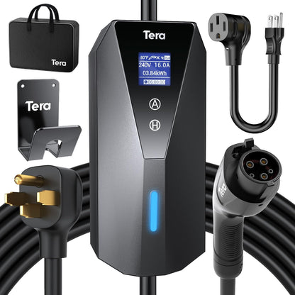 Tera Electric Vehicle Charger Portable: Level 2 & 1 J1772 16A 8A 110V 240V ETL NEMA 14 - 50 Plug Indoor & Outdoor EV Charging Station with NEMA 5 - 15 Adapter Cord 23FT Cable P02 - with | Sold by Uncle Wiener's Wholesale