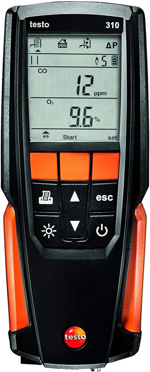 testo 310 Combustion Analyzer Kit with Printer – Combustion analyzer measuring O2, Flue gas, and CO2 – Manometer for Heating Systems – Carbon Monoxide Meter - with Black/Orange | Sold by Uncle Wiener's Wholesale
