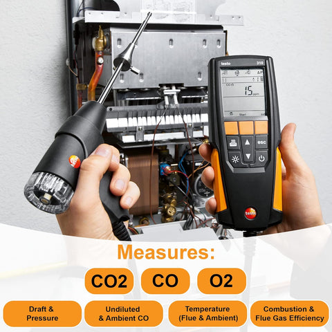 testo 310 Combustion Analyzer Kit with Printer – Combustion analyzer measuring O2, Flue gas, and CO2 – Manometer for Heating Systems – Carbon Monoxide Meter - with Black/Orange | Sold by Uncle Wiener's Wholesale