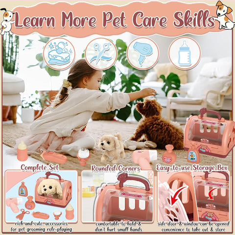 TEUVO Pet Care Play Set Robot Dog Toys for Kids 12Pcs Puppy Dog Toy Pet Walk Grooming Vet Toys Set with Interactive Electric Dog Plush & Cage Pretend Play Gifts for Girls Toddlers 3 4 5 6 7 8 Year Old - with | Sold by Uncle Wiener's Wholesale
