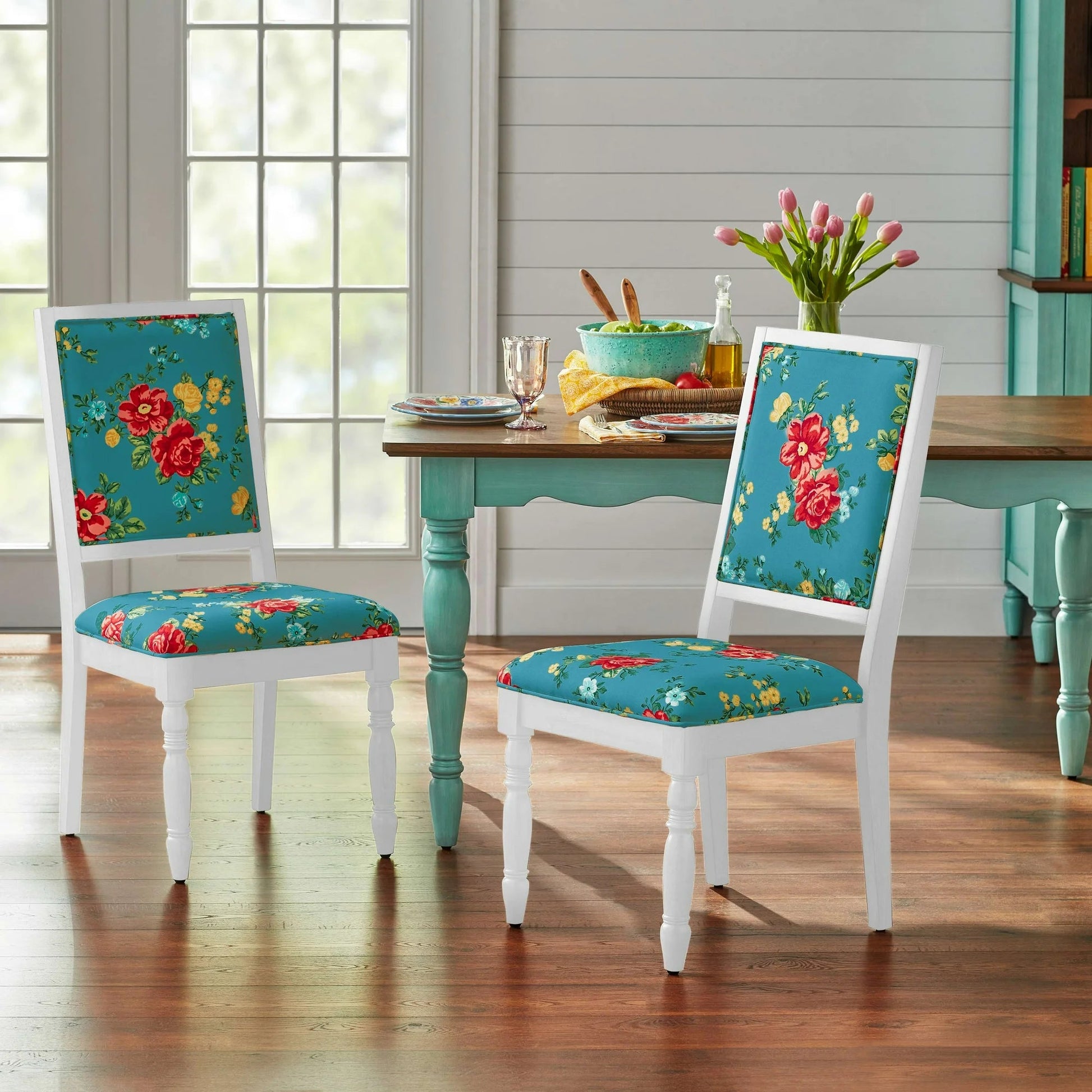 The Pioneer WomanCallie Vintage Floral Dining Chairs Made With Solid Wood Frame, Set of 2, White Finish 764053559396 - with | Sold by Uncle Wiener's Wholesale