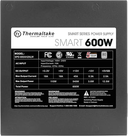 Thermaltake Smart 600W 80 PLUS Certified ATX Power Supply – Active PFC Non-Modular PSU, Black - Electronics with | Sold by Uncle Wiener's Wholesale