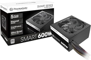 Thermaltake Smart 600W 80 PLUS Certified ATX Power Supply – Active PFC Non-Modular PSU, Black
