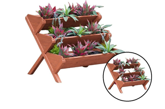 Three - Tier Fir Wood Garden Planter Box – Medium Brown Raised Flower Bed CP3834 - with | Sold by Uncle Wiener's Wholesale