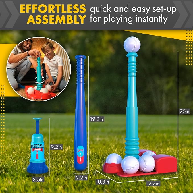TOMLEON Kids T-Ball Set with Adjustable Batting Tee & Pitching Machine – Baseball Bat, 6 Oversized Balls & Storage Bag for Ages 3–8 - Toys with | Sold by Uncle Wiener's Wholesale