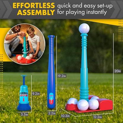 TOMLEON Kids T-Ball Set with Adjustable Batting Tee & Pitching Machine – Baseball Bat, 6 Oversized Balls & Storage Bag for Ages 3–8 - Toys with | Sold by Uncle Wiener's Wholesale