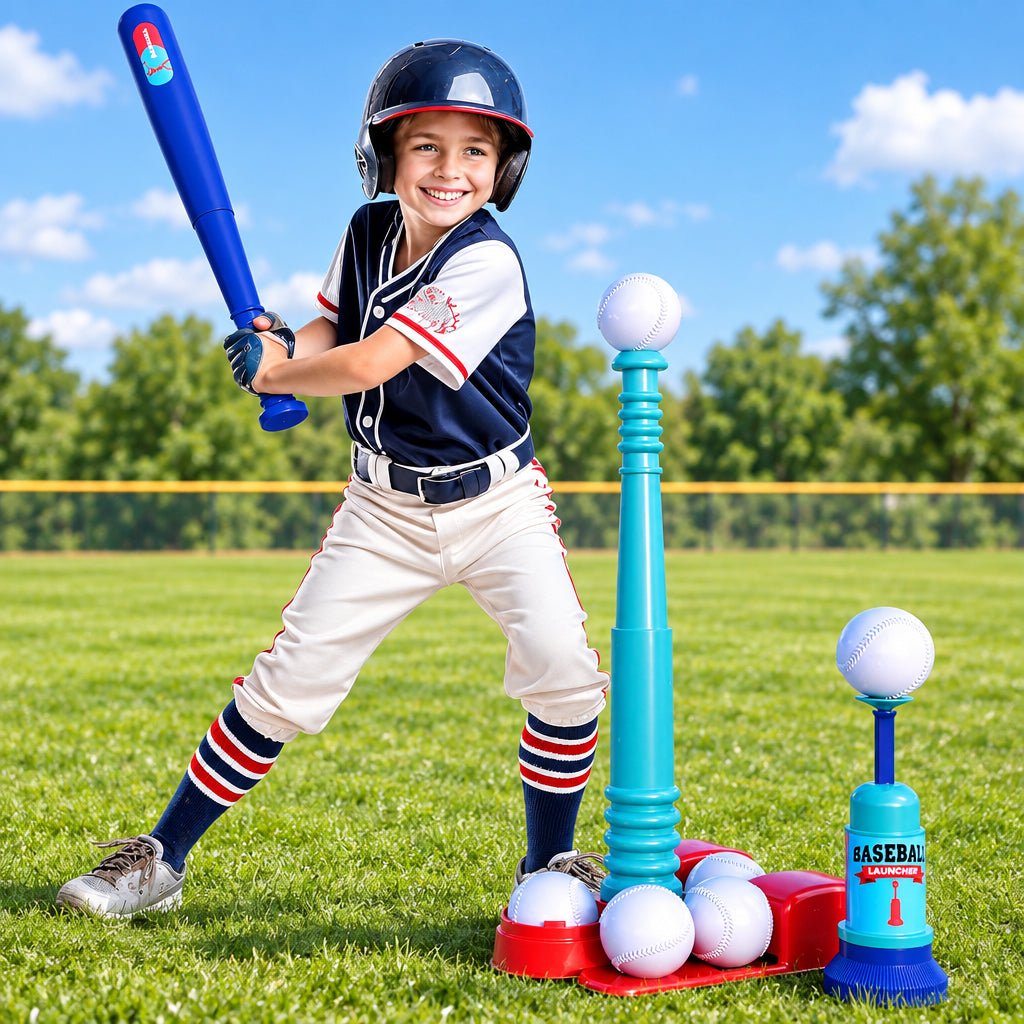 TOMLEON Kids T-Ball Set with Adjustable Batting Tee & Pitching Machine – Baseball Bat, 6 Oversized Balls & Storage Bag for Ages 3–8 - Toys with | Sold by Uncle Wiener's Wholesale