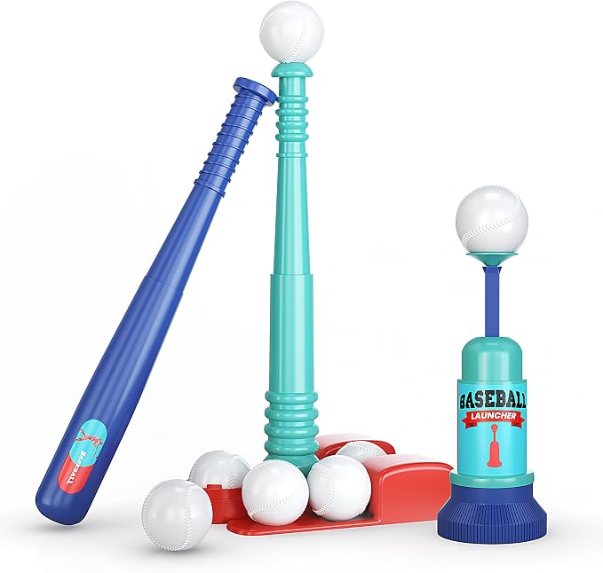 TOMLEON Kids T-Ball Set with Adjustable Batting Tee & Pitching Machine – Baseball Bat, 6 Oversized Balls & Storage Bag for Ages 3–8 - Toys with | Sold by Uncle Wiener's Wholesale