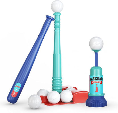 TOMLEON Kids T-Ball Set with Adjustable Batting Tee & Pitching Machine – Baseball Bat, 6 Oversized Balls & Storage Bag for Ages 3–8 - Toys with | Sold by Uncle Wiener's Wholesale