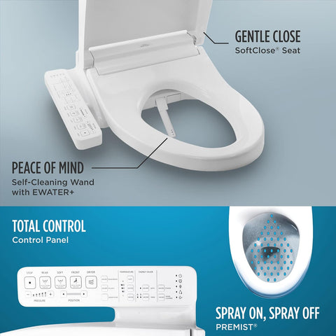 TOTO SW307401 WASHLET C2 Electronic Bidet Toilet Seat with PREMIST and EWATER+ Wand Cleaning, Elongated, Cotton White - with Elongated | Sold by Uncle Wiener's Wholesale