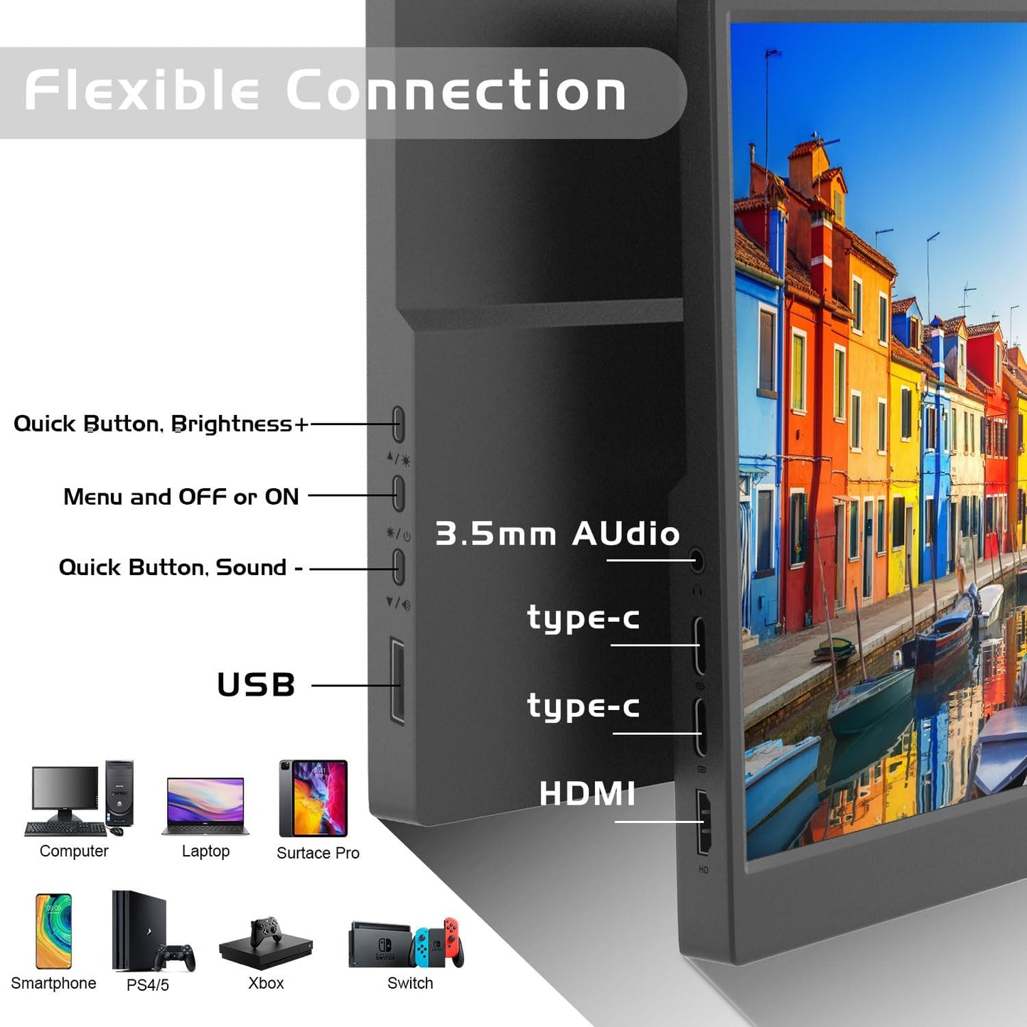Touchscreen Portable Monitor 1920x1200 USB C HDMI IPS External Display with Kickstand and Speakers - Electronics with | Sold by Uncle Wiener's Wholesale