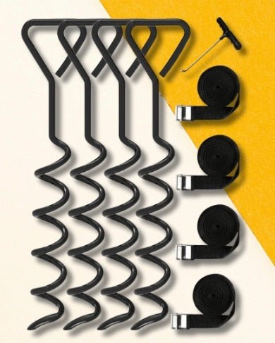 Trampoline Anchor Kit – Heavy - Duty Corkscrew Ground Anchors with Straps & Hook (9 - Pcs) – TA4PK - with | Sold by Uncle Wiener's Wholesale