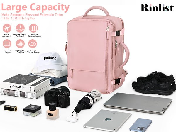Travel Backpack for Men & Women – Pink (TSA Friendly, Expandable, Carry - On) - with | Sold by Uncle Wiener's Wholesale