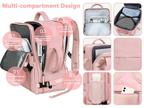 Travel Backpack for Men & Women – Pink (TSA Friendly, Expandable, Carry - On) - with | Sold by Uncle Wiener's Wholesale