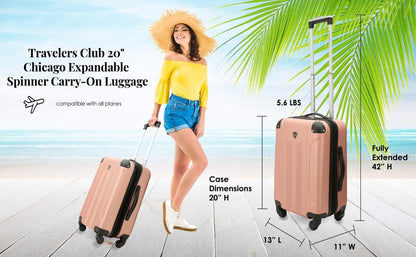 Travelers Club 20" Chicago Expandable Spinner Carry - On Luggage Purple/Pink [color may vary], used, has scratches - with | Sold by Uncle Wiener's Wholesale