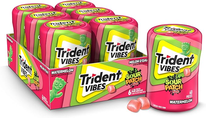 Trident Vibes Sour Patch Kids Watermelon Sugar Free Gum Bottle 40 Pieces - Snack with | Sold by Uncle Wiener's Wholesale