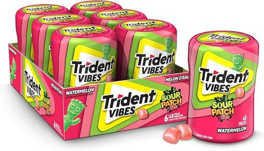 Trident Vibes Sour Patch Kids Watermelon Sugar Free Gum Bottle 40 Pieces - Snack with | Sold by Uncle Wiener's Wholesale
