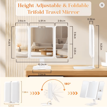 Trifold Makeup Vanity Mirror with Lights – 2X/3X/10X Magnification – JXVM94 - with | Sold by Uncle Wiener's Wholesale