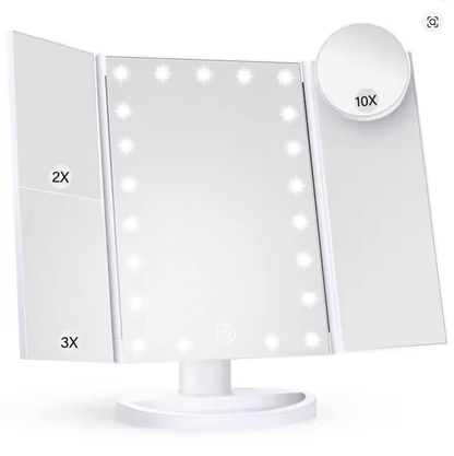 Trifold Makeup Vanity Mirror with Lights – 2X/3X/10X Magnification – JXVM94 - with | Sold by Uncle Wiener's Wholesale