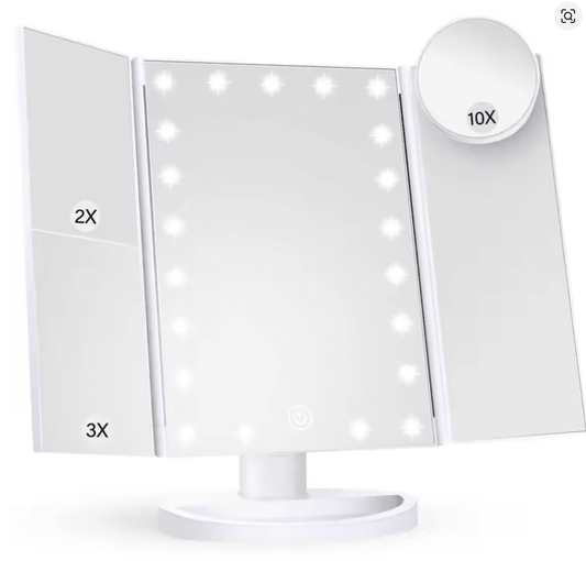 Trifold Makeup Vanity Mirror with Lights – 2X/3X/10X Magnification – JXVM94 - with | Sold by Uncle Wiener's Wholesale