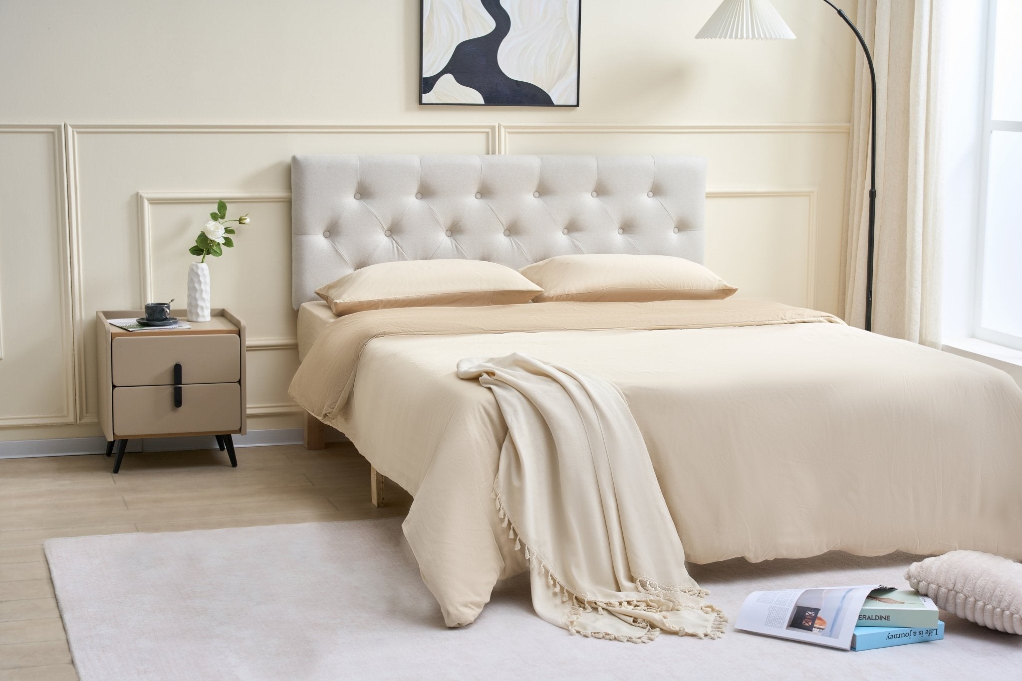 Tufted Upholstered Headboard – Full, Queen, King – Charcoal or Ivory – SQ - 24180 Series - with 24180FI – Full Ivory | Sold by Uncle Wiener's Wholesale