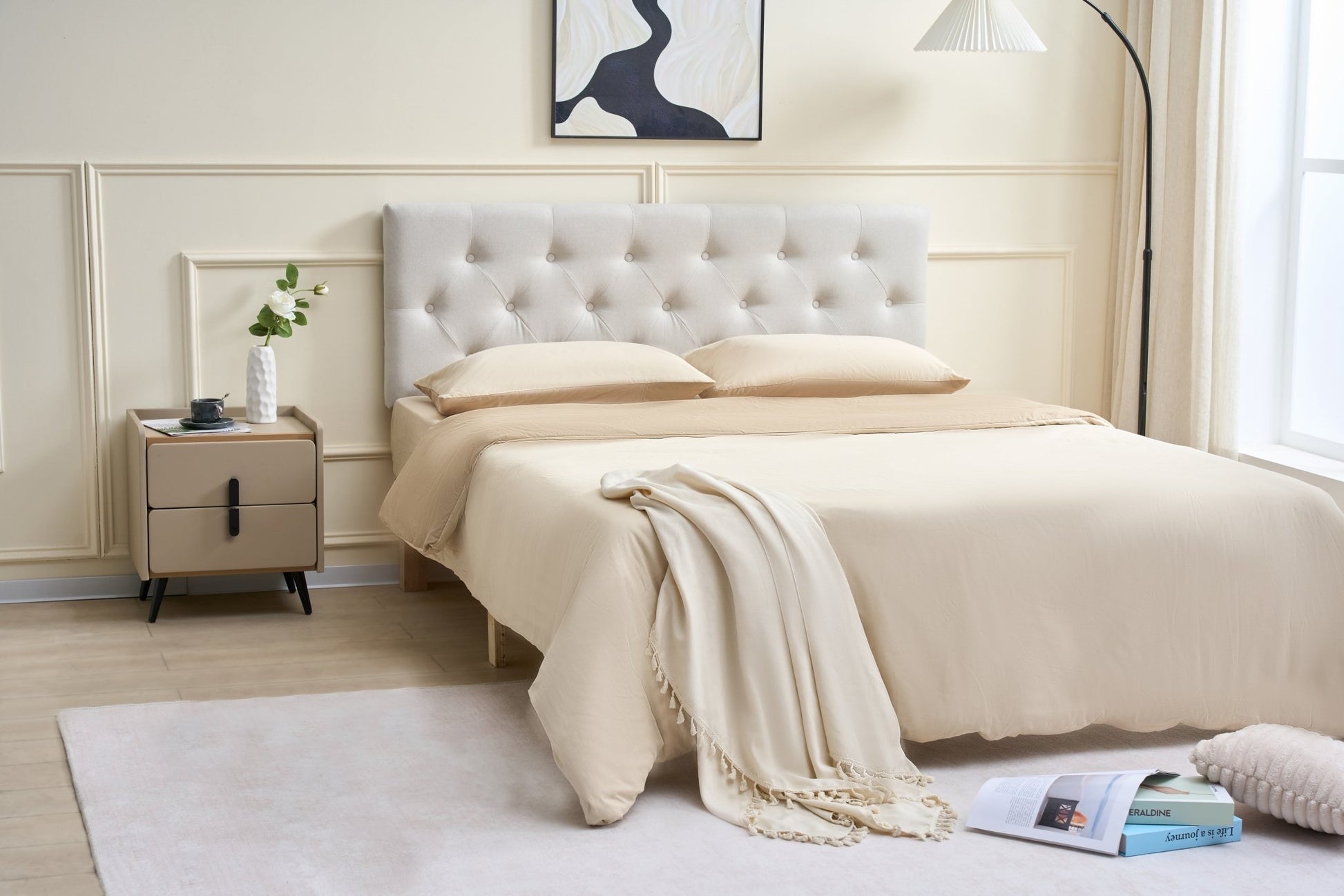 Tufted Upholstered Headboard – Full, Queen, King – Charcoal or Ivory – SQ - 24180 Series - with 24180FI – Full Ivory | Sold by Uncle Wiener's Wholesale