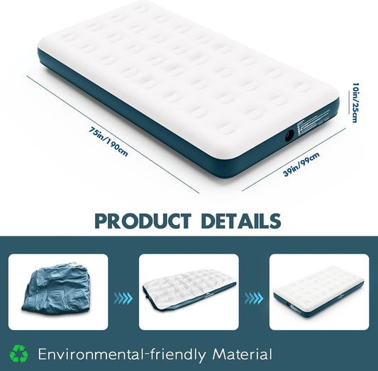Twin Size Inflatable Air Mattress 75″ × 39″ × 10″ Lightweight Air Bed JSHE004T - with | Sold by Uncle Wiener's Wholesale