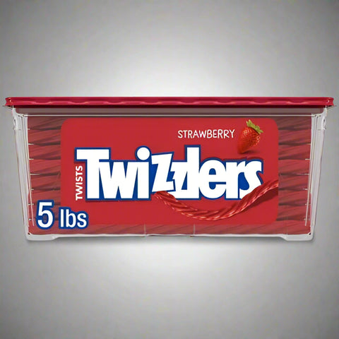 Twizzlers Twists Strawberry Flavored Licorice Style Low Fat Candy, Tub 5 lb - with Multicolor | Sold by Uncle Wiener's Wholesale