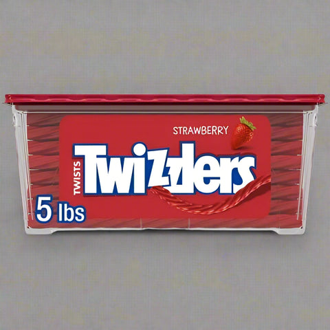 Twizzlers Twists Strawberry Flavored Licorice Style Low Fat Candy, Tub 5 lb - with Multicolor | Sold by Uncle Wiener's Wholesale