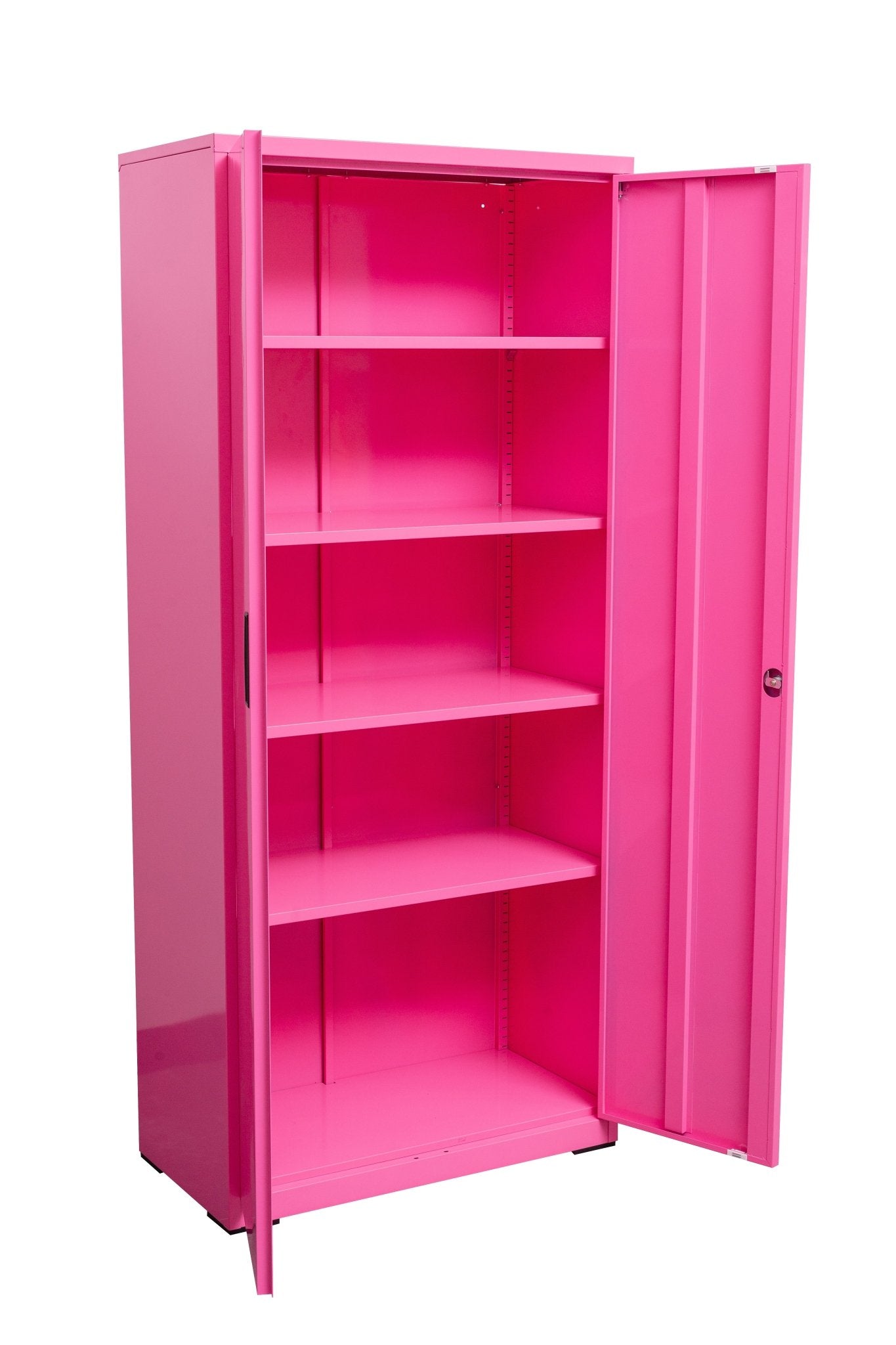 Two Door Metal Storage Cabinet – Lockable with Adjustable Shelves - with Neon Pink | Sold by Uncle Wiener's Wholesale