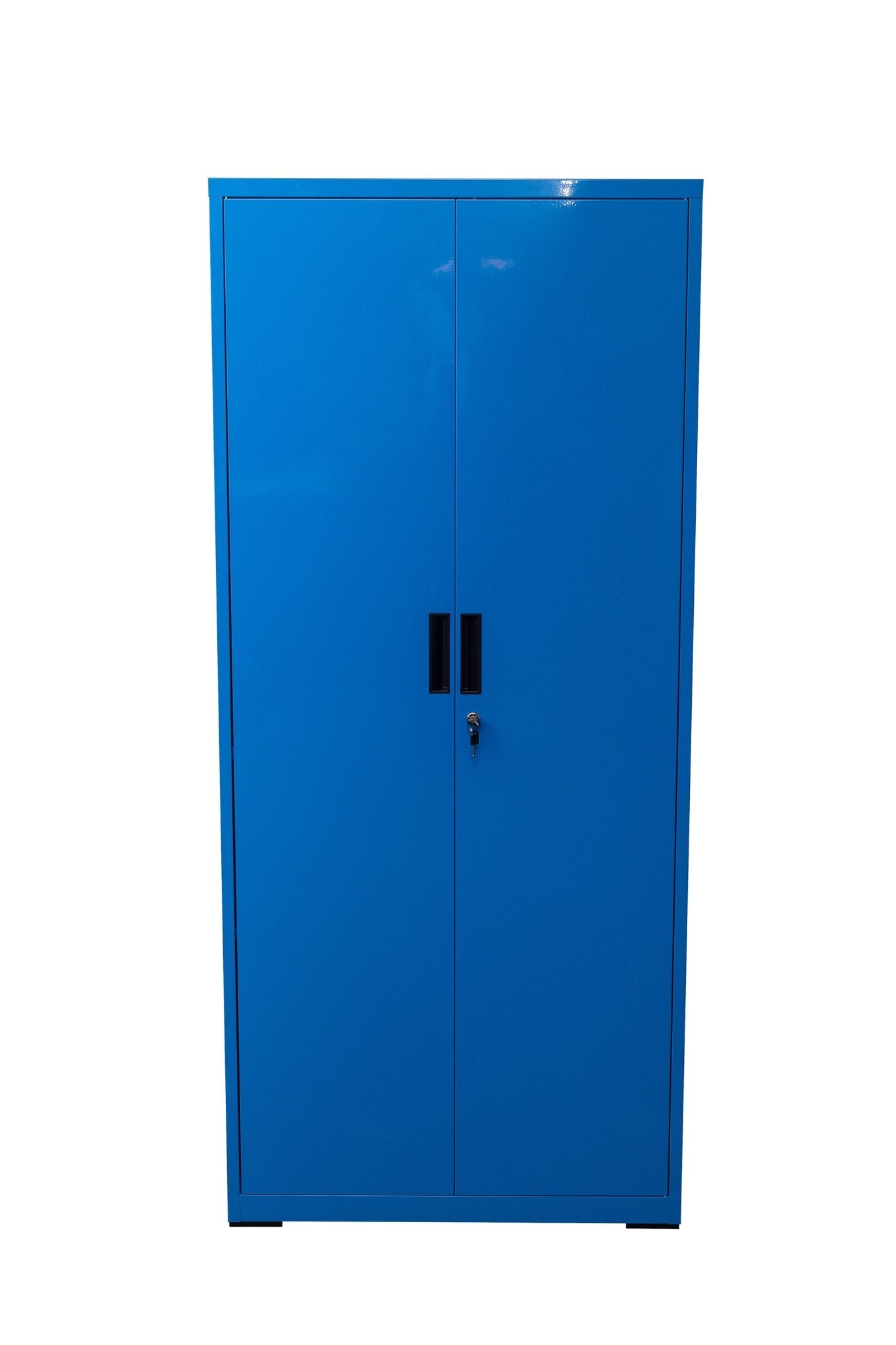 Two Door Metal Storage Cabinet – Lockable with Adjustable Shelves - with Blue | Sold by Uncle Wiener's Wholesale