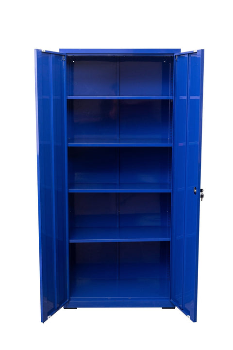 Two Door Metal Storage Cabinet – Lockable with Adjustable Shelves - with Dark Blue | Sold by Uncle Wiener's Wholesale