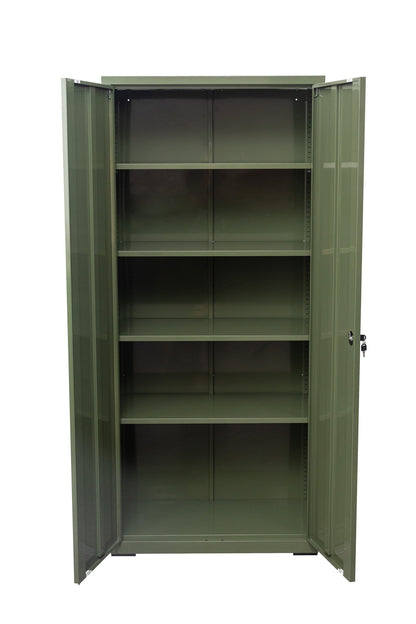 Two Door Metal Storage Cabinet – Lockable with Adjustable Shelves - with Olive Green | Sold by Uncle Wiener's Wholesale