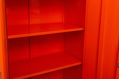 Two Door Metal Storage Cabinet – Lockable with Adjustable Shelves - with Orange | Sold by Uncle Wiener's Wholesale