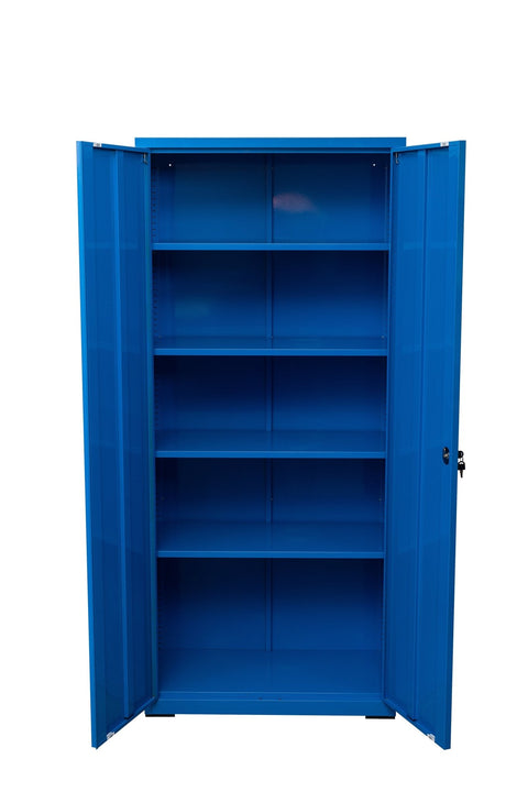 Two Door Metal Storage Cabinet – Lockable with Adjustable Shelves - with Blue | Sold by Uncle Wiener's Wholesale