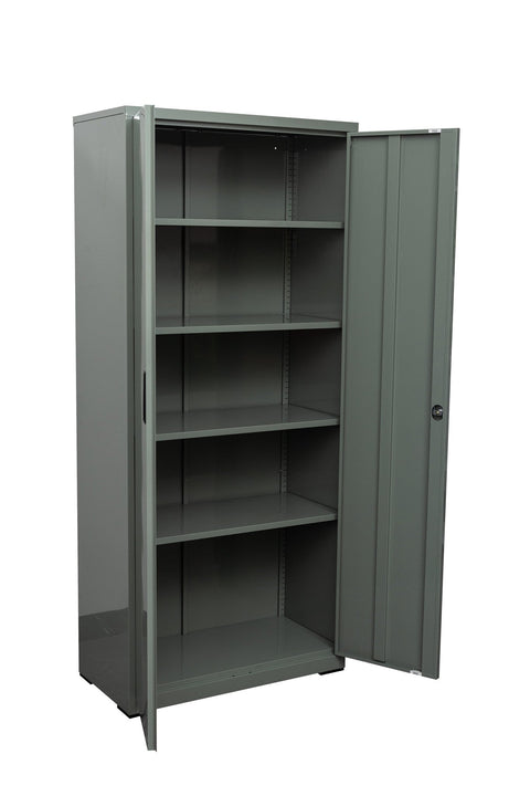 Two Door Metal Storage Cabinet – Lockable with Adjustable Shelves - with Cement Gray | Sold by Uncle Wiener's Wholesale