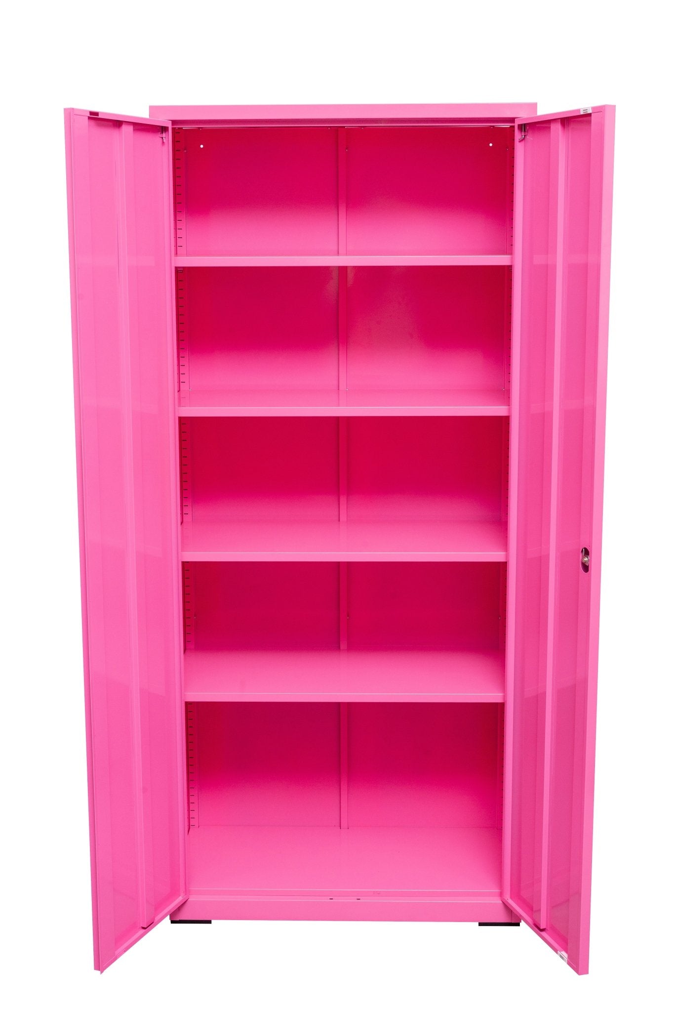 Two Door Metal Storage Cabinet – Lockable with Adjustable Shelves - with Neon Pink | Sold by Uncle Wiener's Wholesale